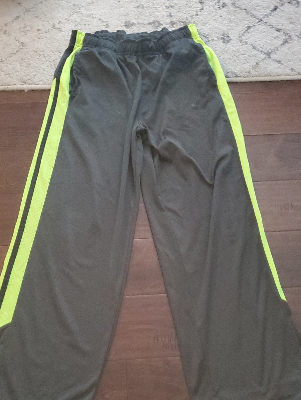 Athletic Track Pants - Gray with Neon Green Side Stripes Size Large Yout 14-16